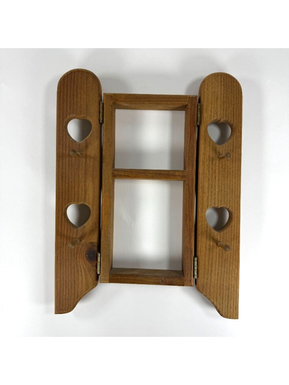 Rustic Wooden Wall Shelf Heart Cutouts Folding Design Natural Wood Key Holder